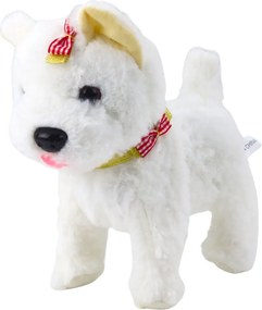 LEAN Toys Interaktívny pes s mašľami na vodítku chodí šteká biely