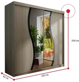 Šatníková skriňa so zrkadlom TALIA 9, 200x200x62, tmavý jaseň