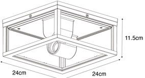 Vonkajšie stropné svietidlo čierne s rebrovaným sklom 2-žiarovkové IP44 - Charlois