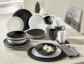 Jedálenský servis (24 dielov) Black and White, jemná štruktúra%