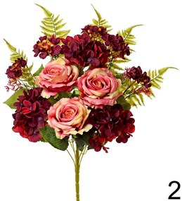 Kytica ruža + hortenzia 55cm ružová 201432R - Umelé kvety