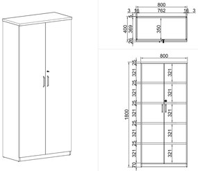 Kancelárska skriňa MIRELLI, 800 x 400 x 1800 mm, biela