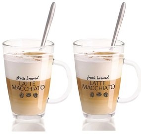 Sklenený hrnček s lyžičkou Latte 300 ml sada 2ks