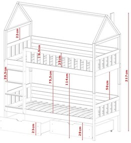 Poschodová domčeková posteľ Gaja 90 x 200 cm - biela