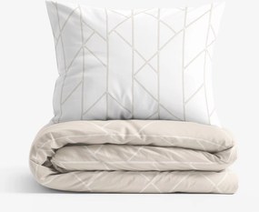 Goldea bavlnené posteľné obliečky - geometrické línie na bielom a latte 200 x 200 a 2ks 70 x 90 cm