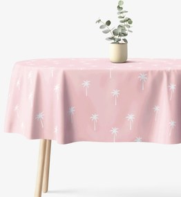 Goldea oválny obrus 100% bavlnené plátno - palmy na pastelovo ružovej 140 x 200 cm