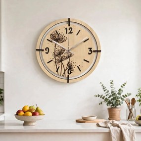 Nástenné hodiny s motívom púpava | LOTI: HDF - Javor 30 cm 4811-115544 HDF0706-ruky-silver