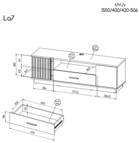 TV stolík typ LA7 Laticia (matna čierna + dub wotan). Vlastná spoľahlivá doprava až k Vám domov. 1040633
