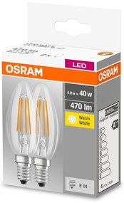 OSRAM Sada 2x LED žiarovka E14, sviečka, 4W, 470lm, 2700K, teplá biela