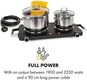 Klarstein Cookorama, elektrický varič, dvojplatničkový, 1900 – 2250 W, 150/180 mm Ø, 5 úrovní, čierna
