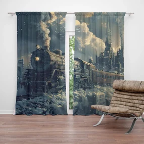 Sablio Záves Parná lokomotíva v zasneženom meste: 2ks 140x250cm