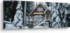 Obraz - Drevená chata (s hodinami) (90x30 cm)