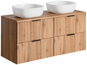 Závěsná skříňka Casad s deskou a umyvadly 120 cm dub wotan