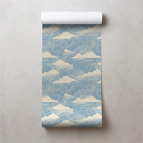 Tapeta modré vlny s bielymi oblakmi