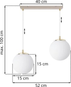 Závesné svietidlo Florence, 2x biele sklenené tienidlo, g/be