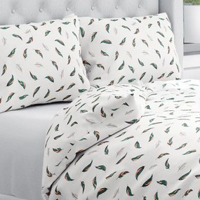 Biante Bavlnené posteľné obliečky Sandra SA-460 Zeleno-ružové pierka na bielom Jednolôžko 140x200 a 70x90 cm