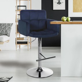 Barová stolička Los Angeles - zamat, chróm rám - modrá