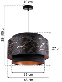 Závesné svietidlo Werona duo 3, 1x čierne textilné tienidlo so vzorom, c