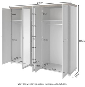 Šatníková skriňa so zrkadlom Elvina S Typ 21 (biely popol + dub lefkas). Vlastná spoľahlivá doprava až k Vám domov. 1030996