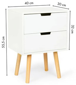 ModernHome Nočný stolík s 2 zásuvkami - biely, FH-NS190049 WHITE