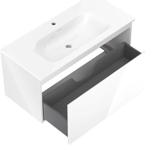 Mexen Orio, kúpeľňová skrinka 100 cm s umývadlom Vela, 1 zásuvka, biela lesklá, 91A10-10047-1-BF00-W23M00