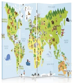 Gario Paraván Mapa sveta pre deti Rozmery: 145 x 170 cm, Prevedenie: Otočný paraván 360°