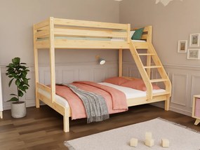 Poschodová posteľ z dreva ARARAT pre 3 osoby 90x200 cm, 140x200 cm