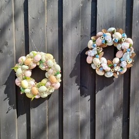 DECOLED Veľkonočný veniec na dvere 30 × 30 × 8 cm, modré kvety a vajíčka, vonkajší