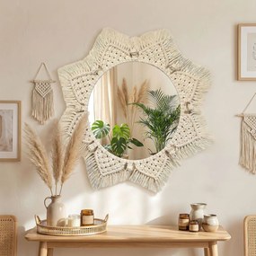 Okrúhle nástenné zrkadlo BOHO 55 cm béžové