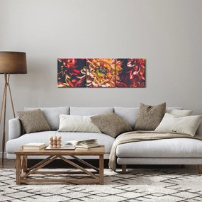 Obraz - Chryzantémy (s hodinami) (90x30 cm)