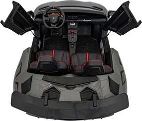 Ramiz Lamborghini Aventador SV batéria pre 2 deti Sivá + Bezkartáčový motor + Nafukovacie kolesá + LED audio