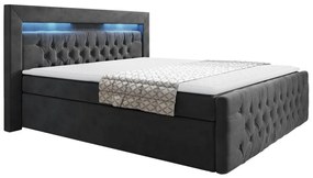 Boxspringová posteľ s LED osvetlením a úložným priestorom 180x200 DELBIN - šedá + topper ZDARMA