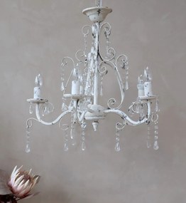 Biely vintage ručne vyrobený luster s kamienkami Chandelié - 61*49cm/E14/ 60W