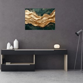 Obraz - Zelená abstrakcia so zlatom II. (70x50 cm)