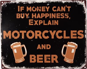 Čierna antik nástenná kovová ceduľa Motorcycles - 25*1*20 cm