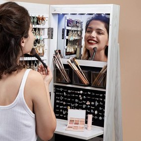 Zrkadlová skrinka na šperky, uzamykateľná, so 6 LED svetlami, otočná o 360°