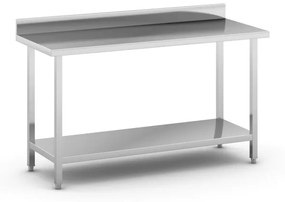 Nerezový pracovný stôl s policou a ohrádkou, 1500 x 600 x 850 mm