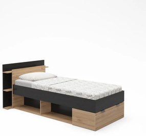 Jednolôžková posteľ v dekore duba s úložným priestorom bez roštu v čierno-prírodnej farbe 90x200 cm Albo – Marckeric