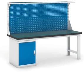 Pracovný stôl do dielne GB s nadstavbou a skrinkou na náradie, 2100 mm