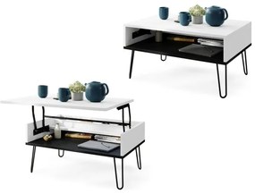 Konferenčný stôl so zdvíhacou doskou a poličkou HALIJA biela/čierna