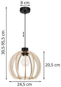 Závesné svietidlo Timber 9, 1x drevené tienidlo