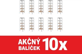 Akcia 10x Regál 183x40x40 cm pozinkovaný 5-policový, nosnosť 1000 kg, RIVET