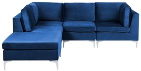 Rohová sedacia súprava s taburetkou Eldridge (zamatová modrá) (P). Vlastná spoľahlivá doprava až k Vám domov. 1078806