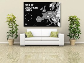 Obraz náučná mapa s názvami krajín európskej únie v čiernobielom prevedení Varianta: 120x80
