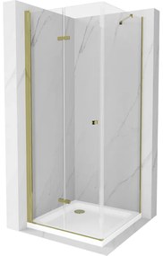 Mexen Lima sprchovací kút 80x80cm, 6mm sklo, zlatý profil - číre sklo + Slim sprchová vanička - 856-080-080-50-00-4010
