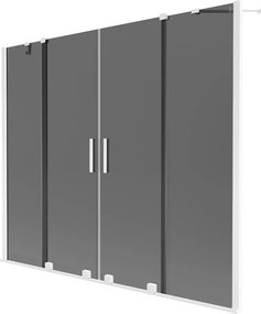 Mexen Velar Duo, 2-krídlová posuvná vaňová zástena 200 x 150 cm, 8mm šedé sklo, biely profil, 896-200-000-42-20