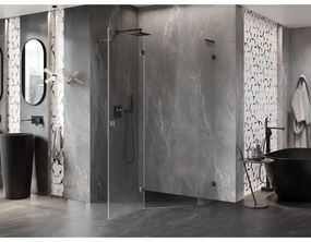 Mexen Lunar, L päťuholníkový sprchový kút naklápací doľava 90x80 cm, 8mm číre sklo, profil grafit brúsený, 831L-090L-080P-66-00-L