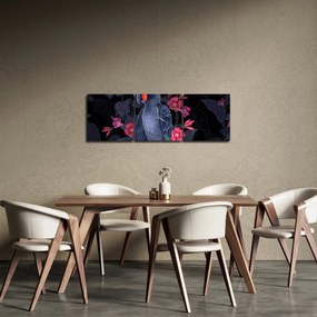 Obraz - Papagáj medzi kvetmi (s hodinami) (90x30 cm)