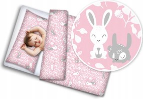 Detské bavlnené obliečky do postieľky 135x100 cm BABYMAM PREMIUM - Ružové králiky
