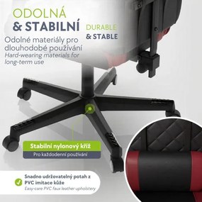 Ergonomická herná stolička, čierna/červená, vankúšiky,